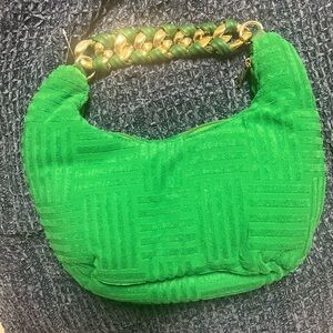 Green Textured Women's Bag with Gold Chain